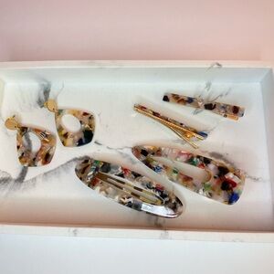 J. Elise Boutique Multicolor Tortoise Acrylic Hair Clip Set Statement Barrettes